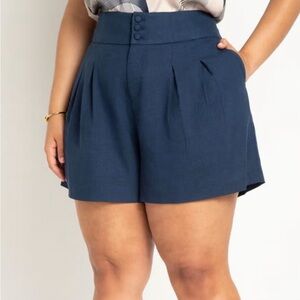 Eloquii Navy High-Waist Pleated Shorts
